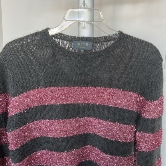 WYSE London Knit Wool Mohair Blend Sweater Sz M/L Striped Gray Pink Sparkly - Picture 2 of 9